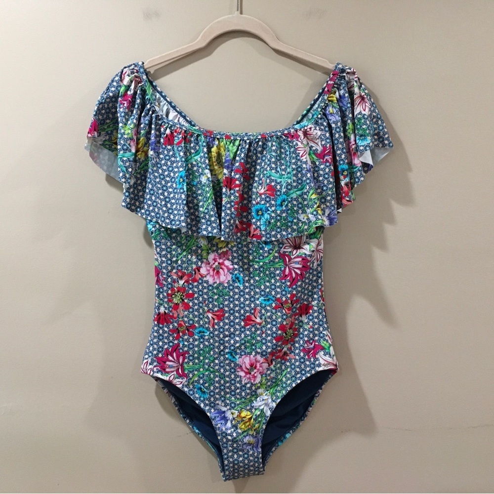 NEW JOHNNY WAS WOMENS ONE PIECE SWIMSUITE MURPHY FLOUNCE RUFFLED SMALL